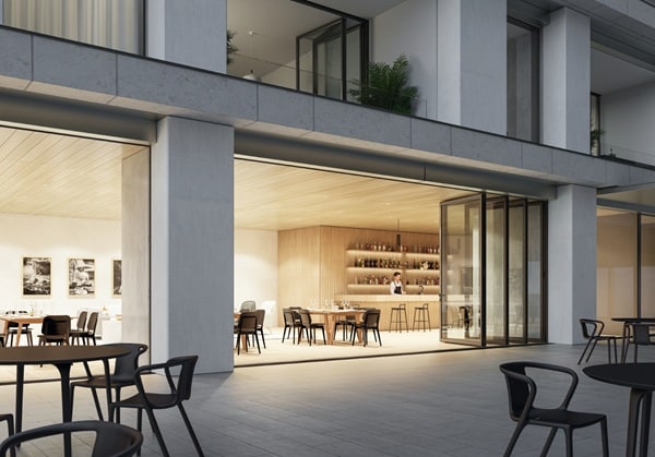 Stor facadedør med glas (foldedør) til restaurant. njpglas.dk