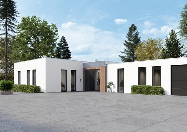 Hoveddør med glas parti og termovinduer. Sort alu for Schüco. njpglas.dk